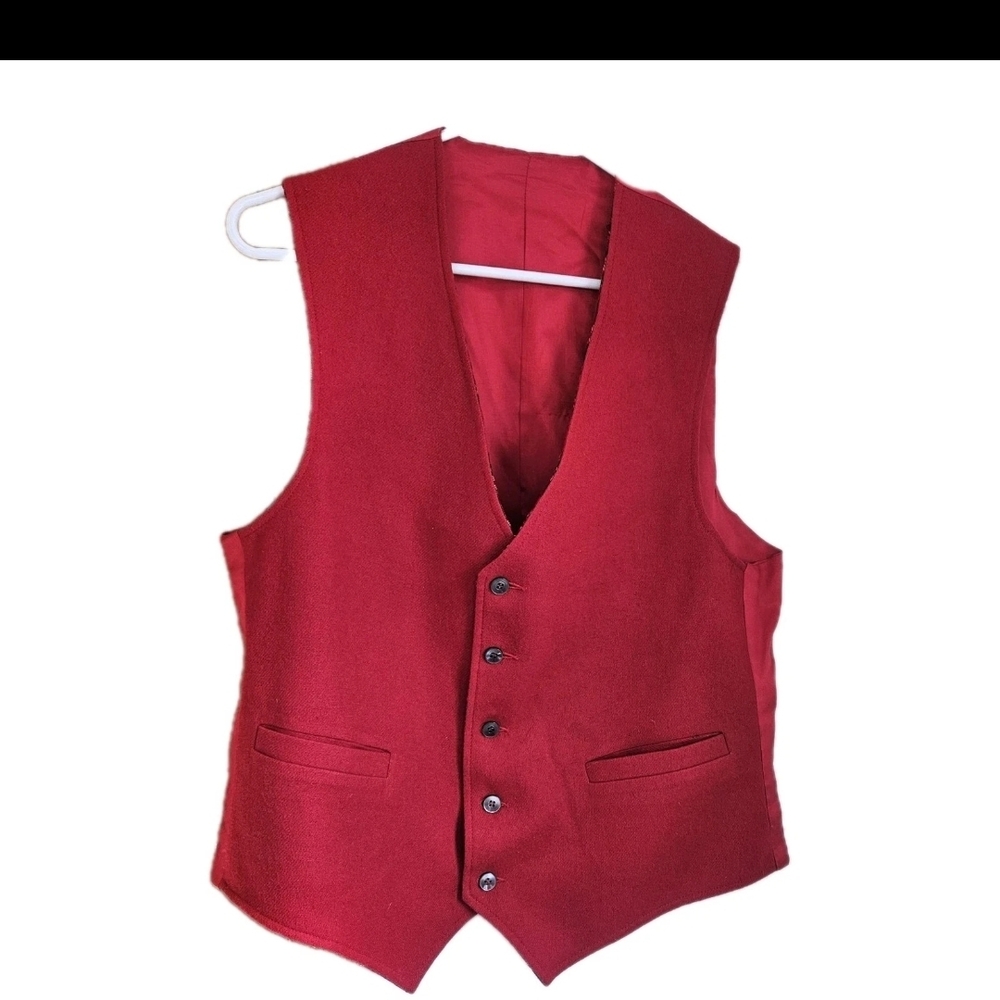 Vintage Orvis Red Wool Button Vest Men's 42 Regular Solid Satin Lining